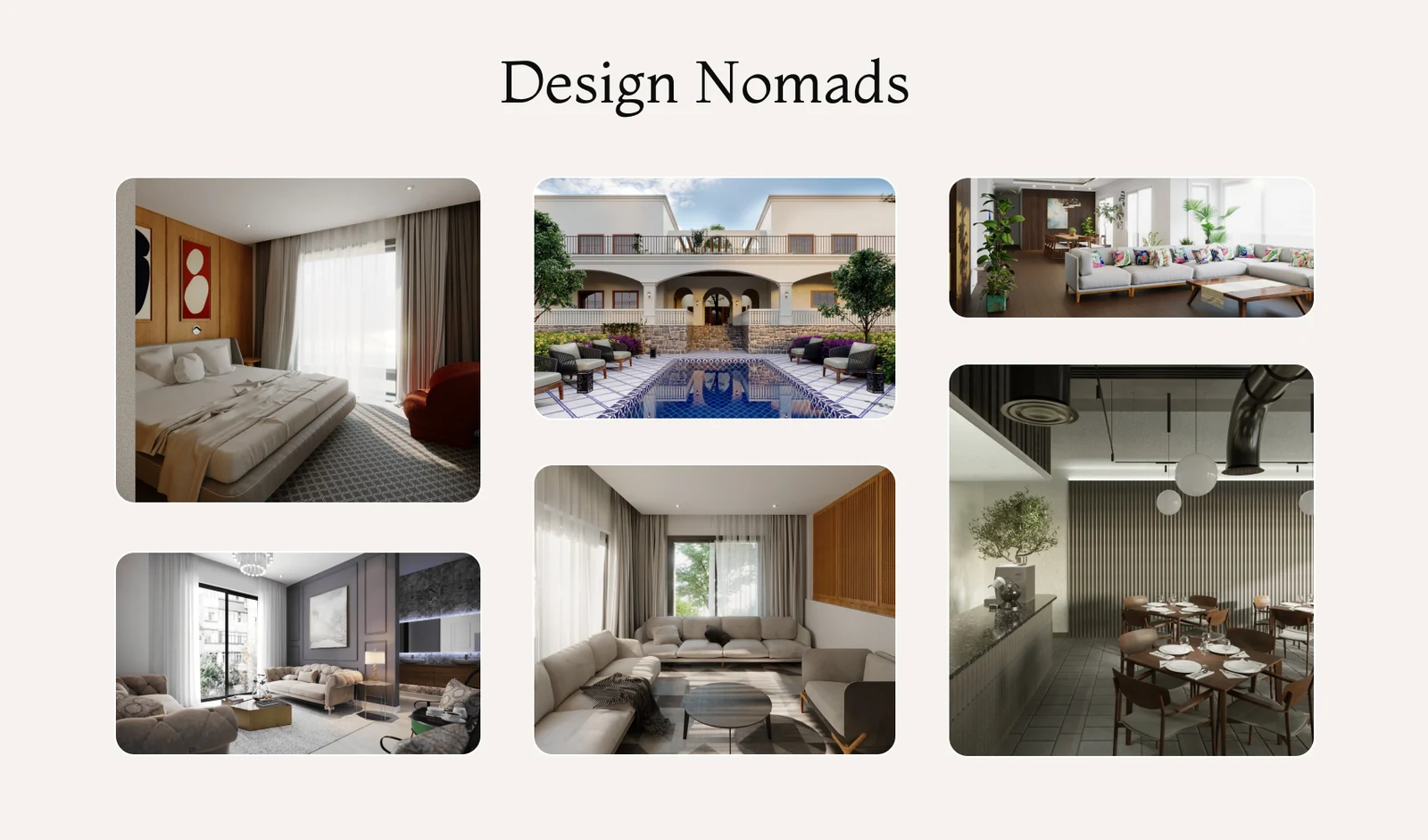 Design Nomads interior design studio in Dubai showing bedroom villa and cafe projects