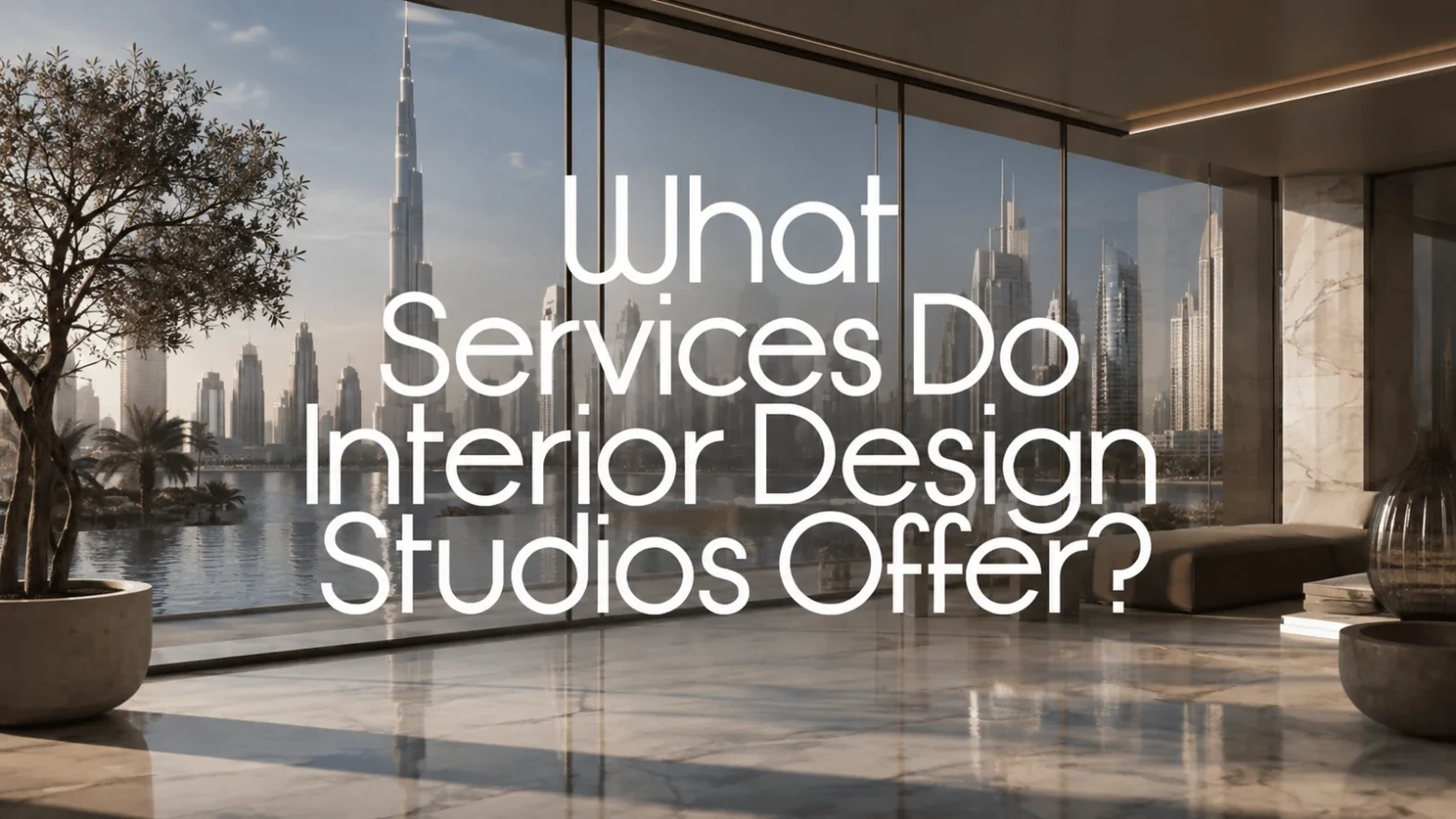 What services do interior design studios offer guide cover with a Dubai skyline view