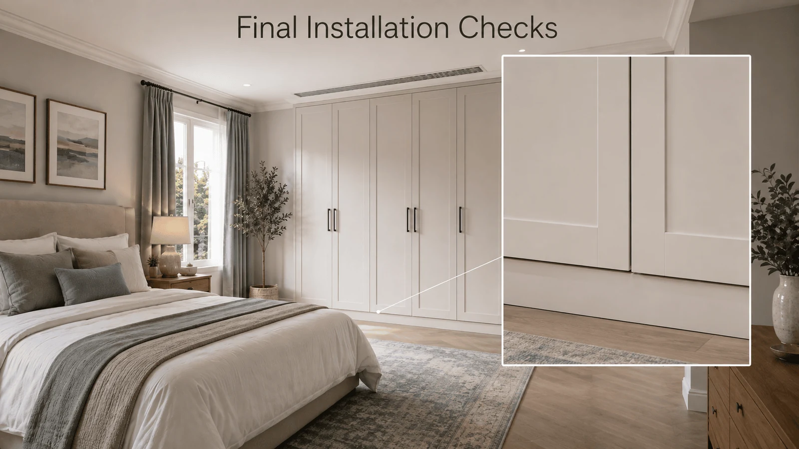 Bedroom wardrobe installation checked at handover under full service interior design